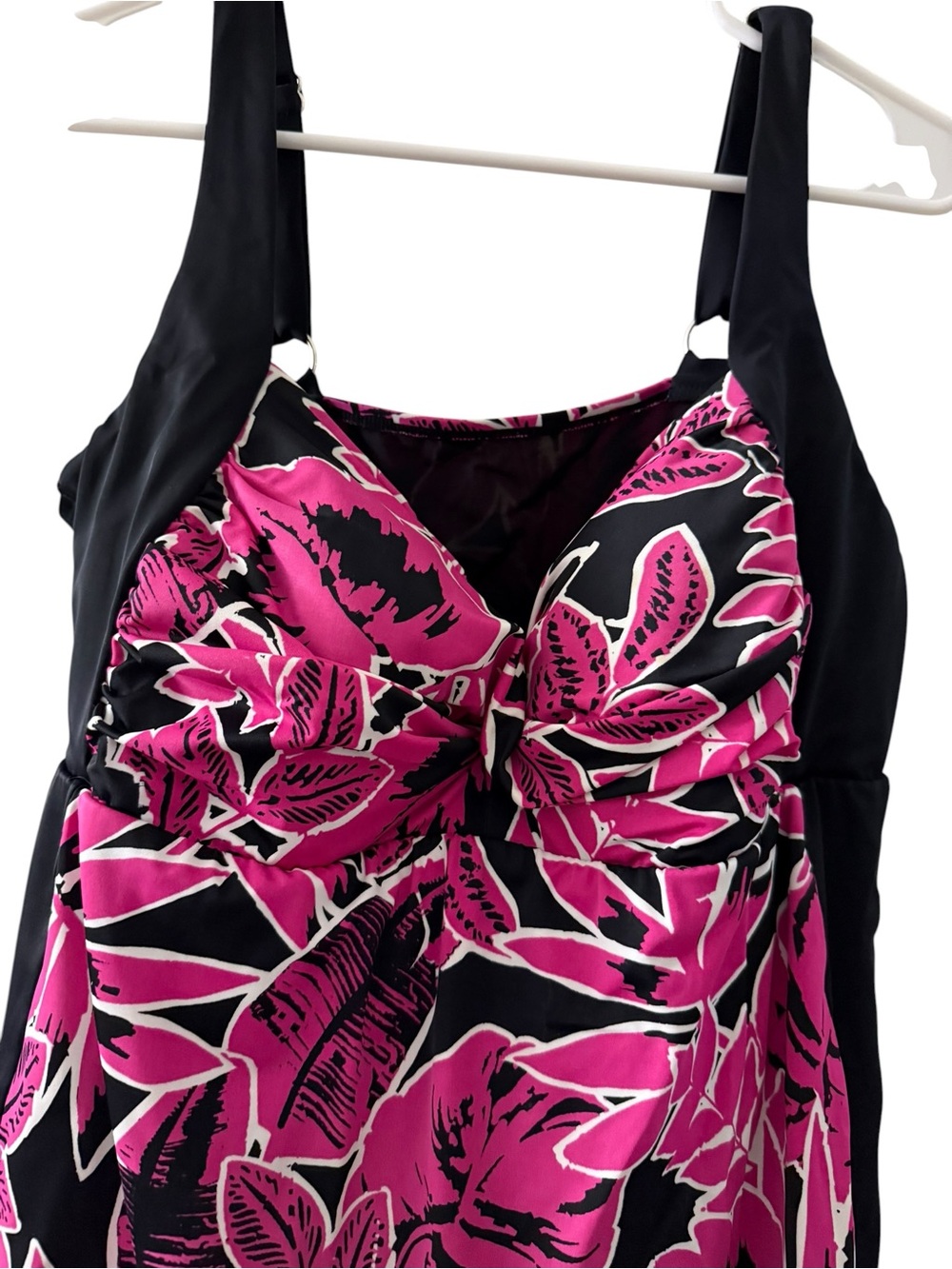Catherines 18W Pink Black Tropical Floral Skirted One Piece Swim Dress - Picture 2 of 7